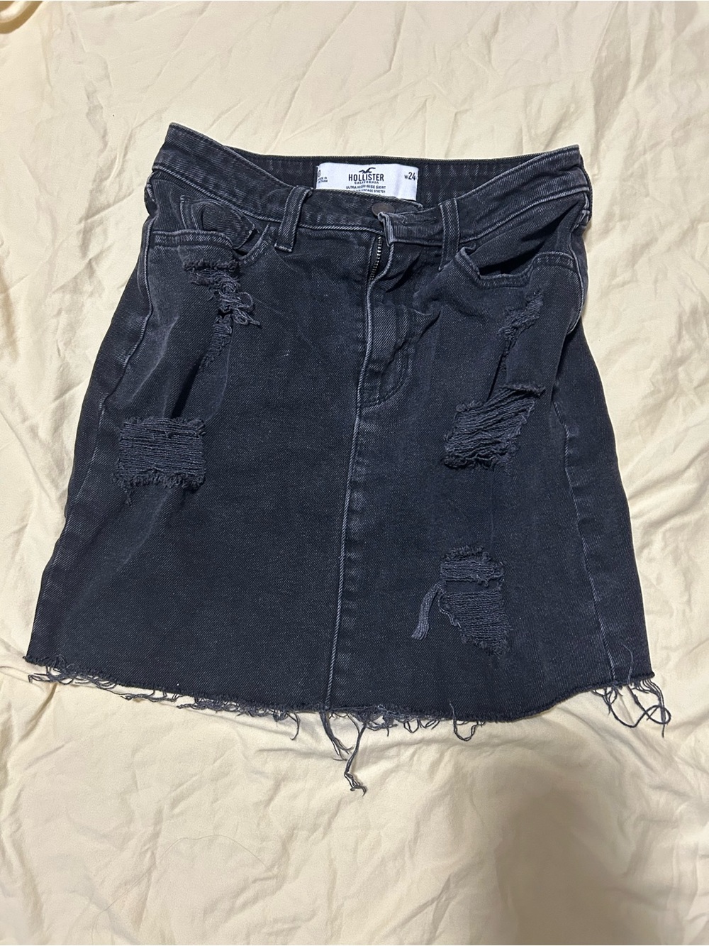 Hollister Black Distressed Denim Mini Skirt with Raw Hem